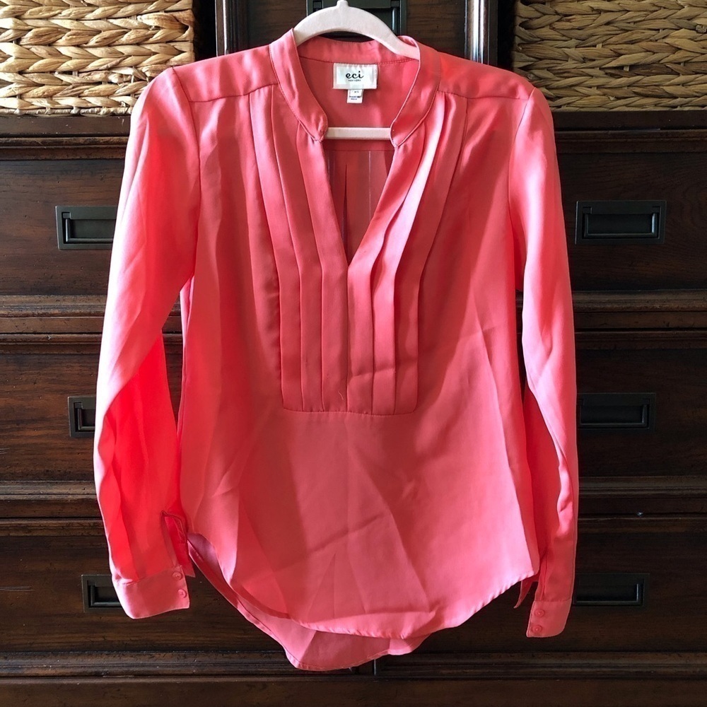 ECI New York coral long sleeve blouse in size XS